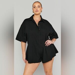 Showpo Anka Playsuit - Relaxed Button Front Shirt Playsuit Romper Black